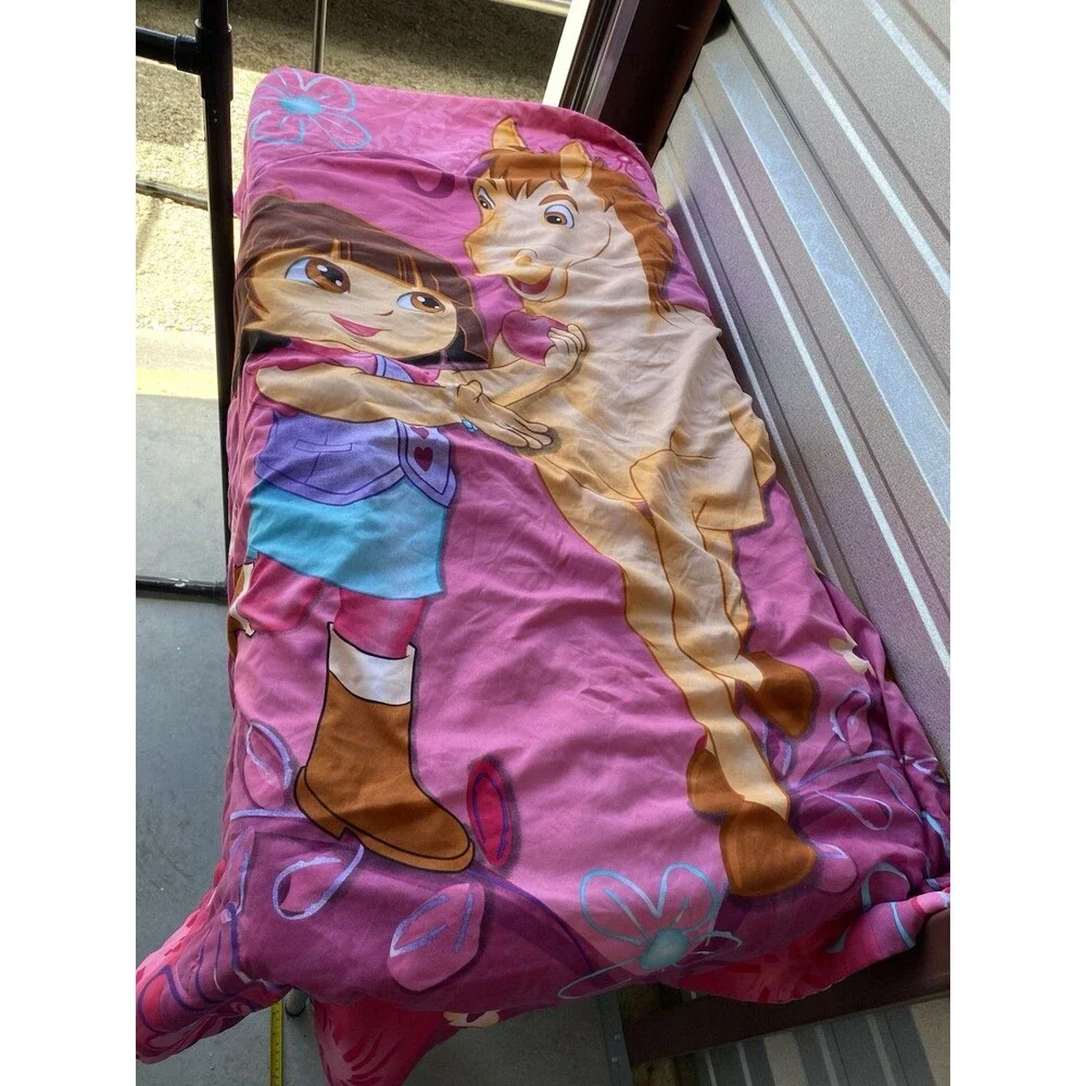 Dora The Explorer Toddler Bed Comforter Pink Reversible Horseshoe Horse Flower